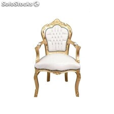 fauteuil baroque doée et simili cuir blanc gamme esay