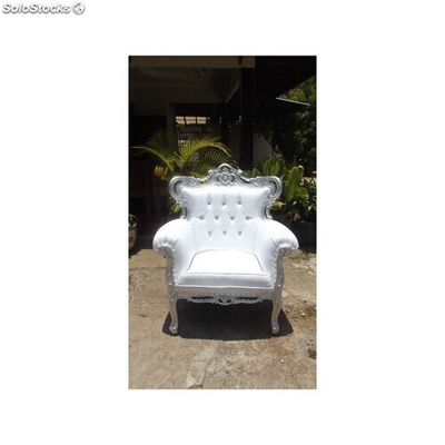 fauteuil baroque prince new - colori: bois argenté et simili cuir blanc