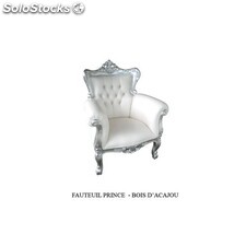 fauteuil baroque velours rouge prince - colori: bois argenté et simili cuir