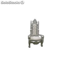 fauteuil trone baroque lion king - colori: bois argenté et simili cuir blanc