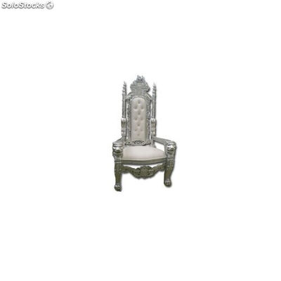 fauteuil trone baroque lion king - colori: bois argenté et simili cuir blanc