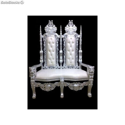 fauteuil trône double king - colori: bois argenté et simili cuir blanc