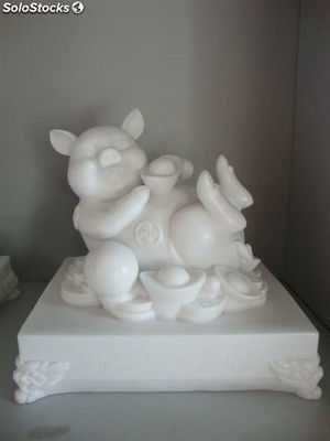 Figura de animales de mármol blanco, escultura de mármol blanco Cerdo / Chancho