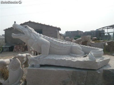 Figura de animales de piedra tallada Cocodrilo, estatua de granito