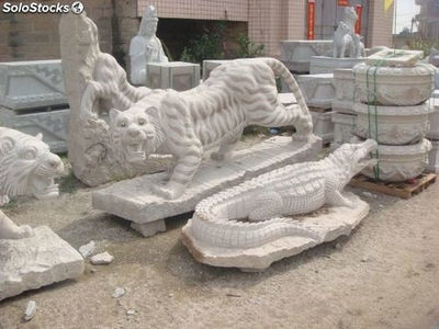 Figura de animales para jardín modelo Tigre, piedra tallada totalmente a mano