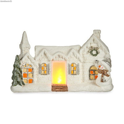 Figurka Dekoracyjna Boże Narodzenie Światło LED Dom Biały Polyresin 13 x 26,5 x