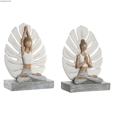 Figurka Dekoracyjna DKD Home Decor 16 x 7,5 x 21 cm Szary Biały Yoga (2 Sztuk)