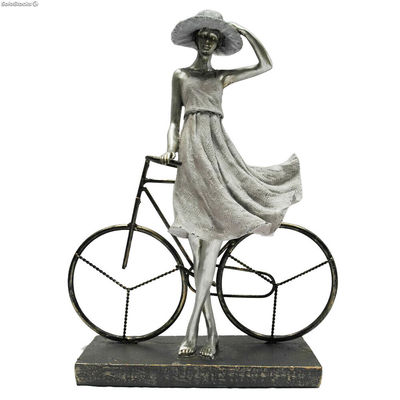 Figurka Dekoracyjna DKD Home Decor Kobieta Srebrzysty Rower Metal Żywica (27,5 x