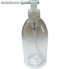 Flacon en plastique translucide (cristal) de 500 ml avec sa pompe à main