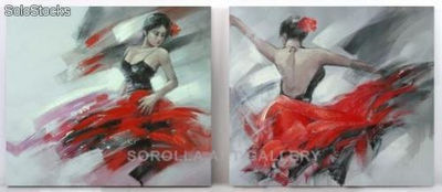 Flamenco - Pareja | Pinturas de arte abstracto y moderno en mixta sobre lienzo