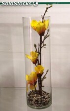 Fleur artificielle Jaune Cylindre en verre