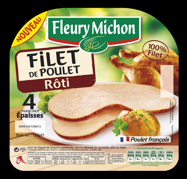 Fleury michon - 120G 4 tranches filet de poulet roti ...