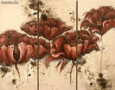 Flores - Trio | Pinturas de arte abstracto y moderno en mixta sobre lienzo