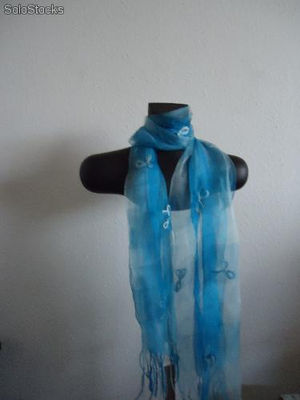 Foulard Zefir &quot;Un zest d&#39;été&quot; bleu avec garniture de noeuds assortie