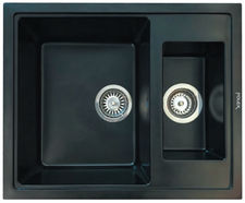 Fregadero de cocina 595x490 de granito negro con 2 senos y sifón incluido