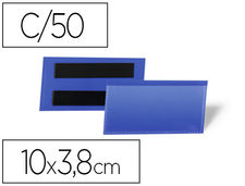 Funda durable magnetica 100x38 mm plastico azul ventana transparente pack de 50