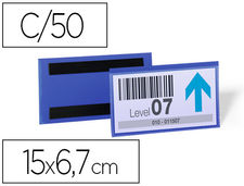 Funda durable magnetica 150x67 mm plastico azul ventana transparente pack de 50