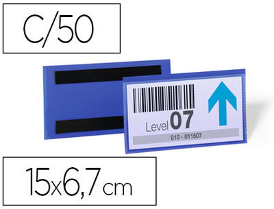 Funda durable magnetica 150x67 mm plastico azul ventana transparente pack de 50
