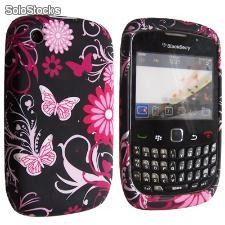 Funda Minigel Diseño Flores para BlackBerry 8520 - Negro
