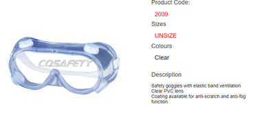 Gafas de protección, Gafas PVC