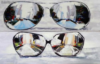 Gafas | Pinturas de arte abstracto y moderno en mixta sobre lienzo