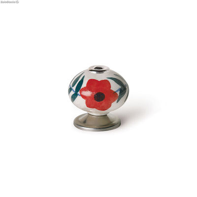 Gałka Rei e500 Okrągły Czerwony Kwiat Porcelana Metal 4 Sztuk ( 40 x 36 mm)