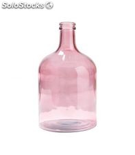 Garrafa grande de vidro transparente de decoração em tons de rosa.
