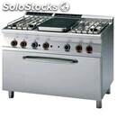 Gas cooker - mod. tpf4/712gp - solid top + n. 4 burners - gn 3/1 gas static oven
