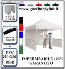 Gazebo pieghevole 3x3 bianco + laterali in pvc 350g metro