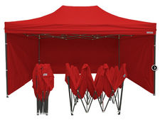 Gazebo pieghevole 3x4.5 rosso + 4 teli laterali . pvc a 350g metro