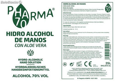 Gel hydro-alcoolique pour les mains à l&amp;#39;aloe vera 70% d&amp;#39;alcool Jerrican 25 - Photo 2