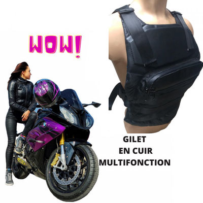 Gilet multifonction en cuir pour motocycle - Photo 4