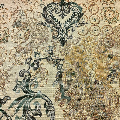 Gobelin misto cotone disegno classico rivisitato tonalità panna oro verde - Foto 2