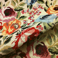 Gobelin misto cotone disegno floreale fitto multicolore su base chiara