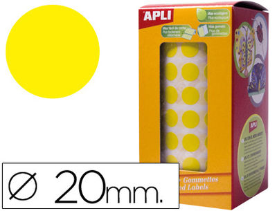 Gomets autoadhesivos circulares 20 mm amarillo en rollo