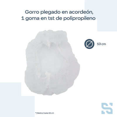 Gorro polipropileno plegado acordeón con 1 goma, blanco, 53cm, caja de 1000 - Foto 3