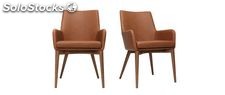 Gruppo di 2 sedie vintage PU marrone e legno SHANA