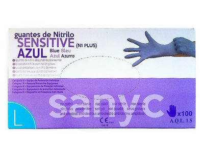 Guante de nitrilo desechable sensitive sin polvo talla l grande color azul caja - Foto 2