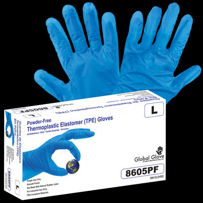 Guante Desechable TPE Azul- Libre de Polvo, (200 Un) - Uso Industrial (FDA)
