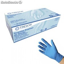Guante examen nitrilo azul sin polvo, Marca: Tresor S,M,L y XL