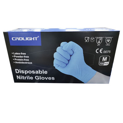 Guantes de nitrilo sin polvo en color azul con certificación 374-5 y CE 0075