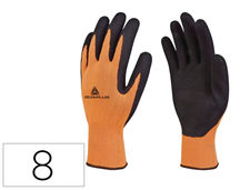 Guantes deltaplus poliester impregando latex palma y dedos naranja fluor/negro