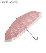guarda-chuvas de rosa com bolinhas.