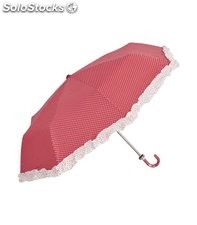 guarda-chuvas vermelho com bolinhas.