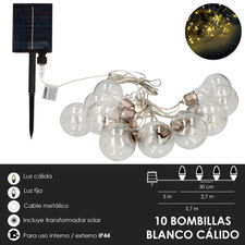 Guirnalda Solar 10 Bombillas / 50 Micro Leds Luz Calida. Bateria Recargable Uso