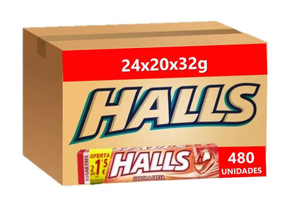 Halls Morango - caramelo duro - conjunto de 24 x 20 x 32 g com 20 cajas de 32 g