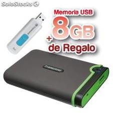 Hdd externo transcend 500gb usb 3.0 / 2.0 + memoria usb 8gb - oferta dynos