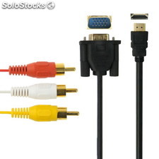 HDMI a VGA HD15 y Video / Audio Cable, longitud: 1,8 m (chapado en oro)