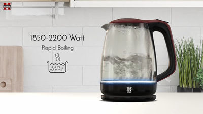 Herzberg HG-5054; Kettle Electric Glass 1.7L Red - Foto 3
