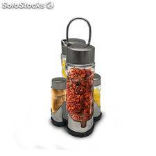 Herzberg HG-6006; Scaffale con bottiglie di olio e vasetti di spezie